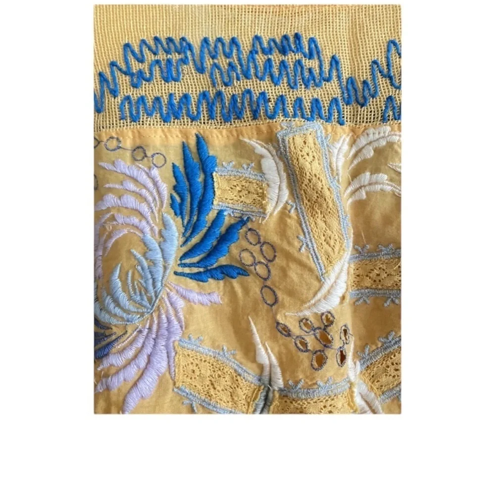 FREE PEOPLE Love Letter Embroidered Poncho Tee in Tangerine Yellow Size S — FUN! - Picture 8 of 12